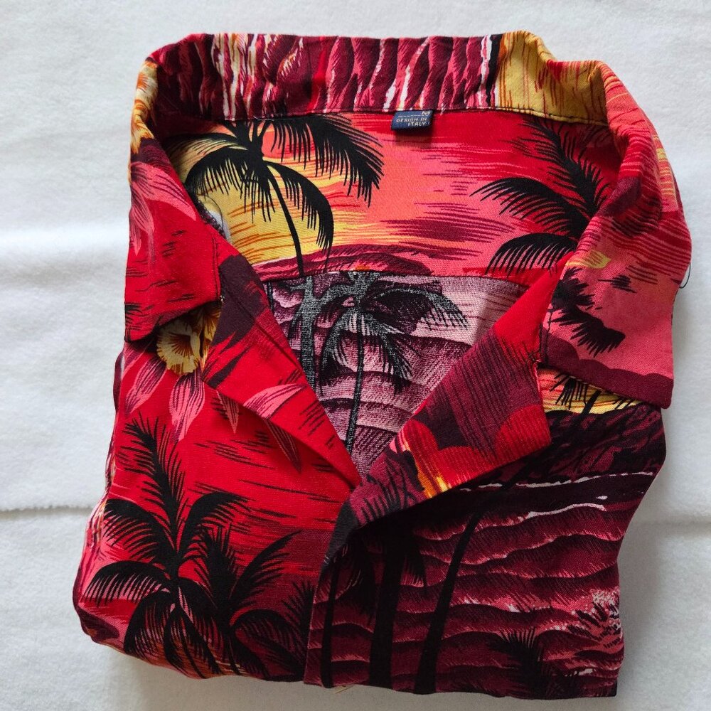 Design in Italy, Hawaiian Shirt Red Tropical Men’s Short Sleeve Medium (33)